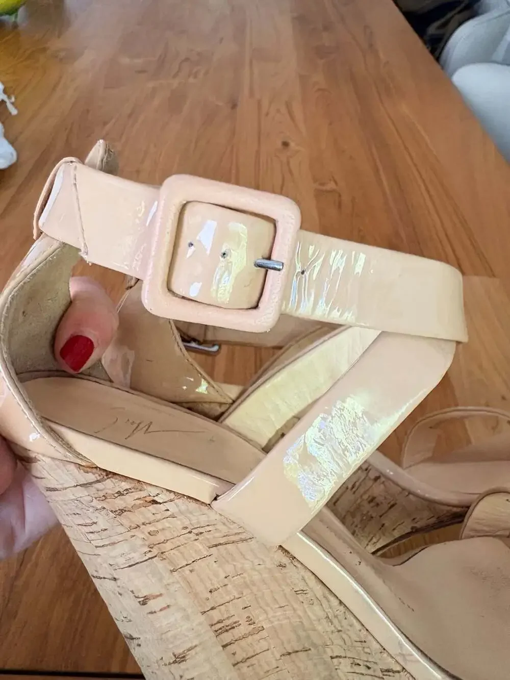Giuseppe Zanotti Design Beige Patent Leather Cork Wedge Sandals